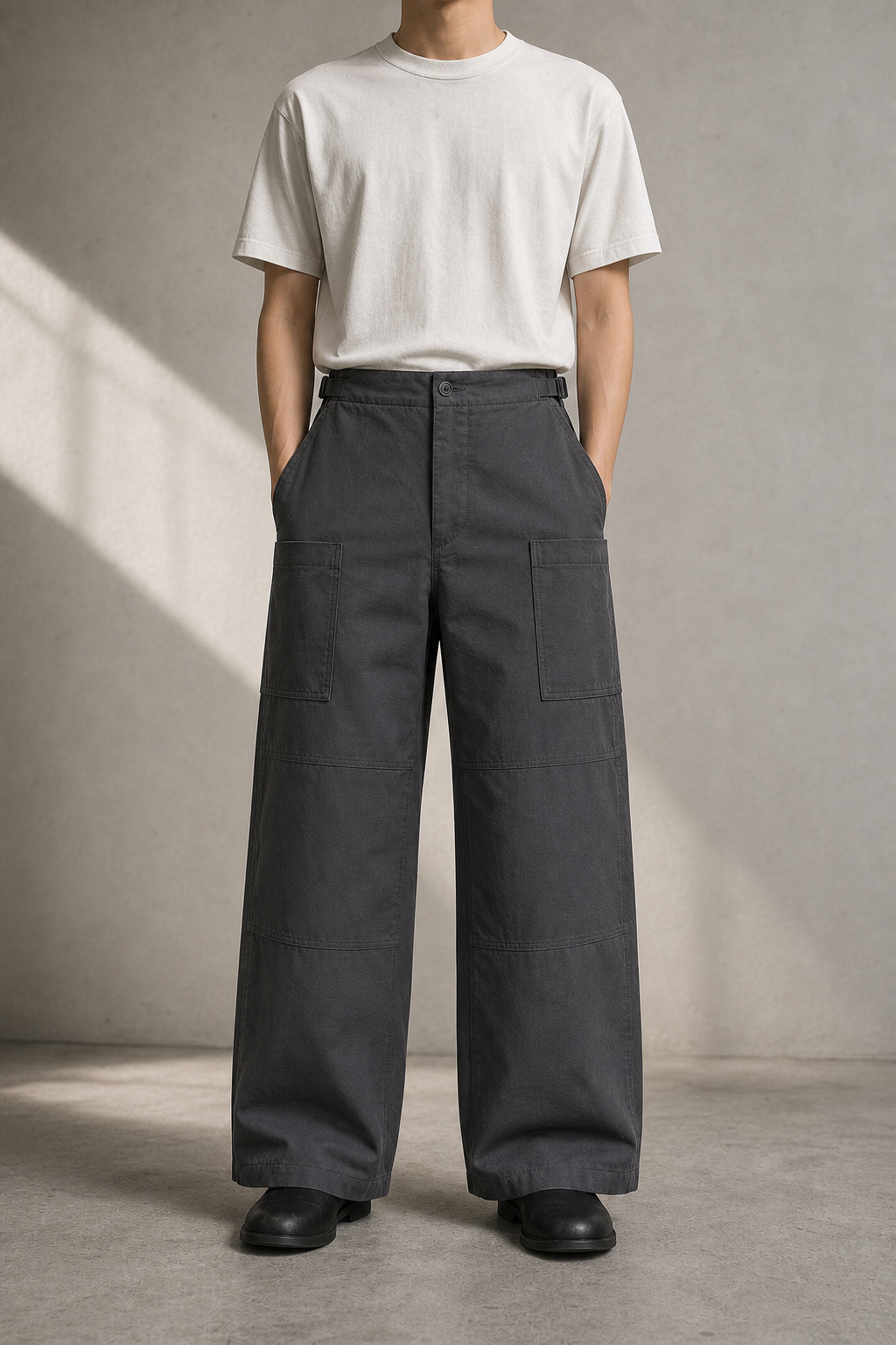 Graphite Grid Pocket Pants 모델 착용 정면 이미지