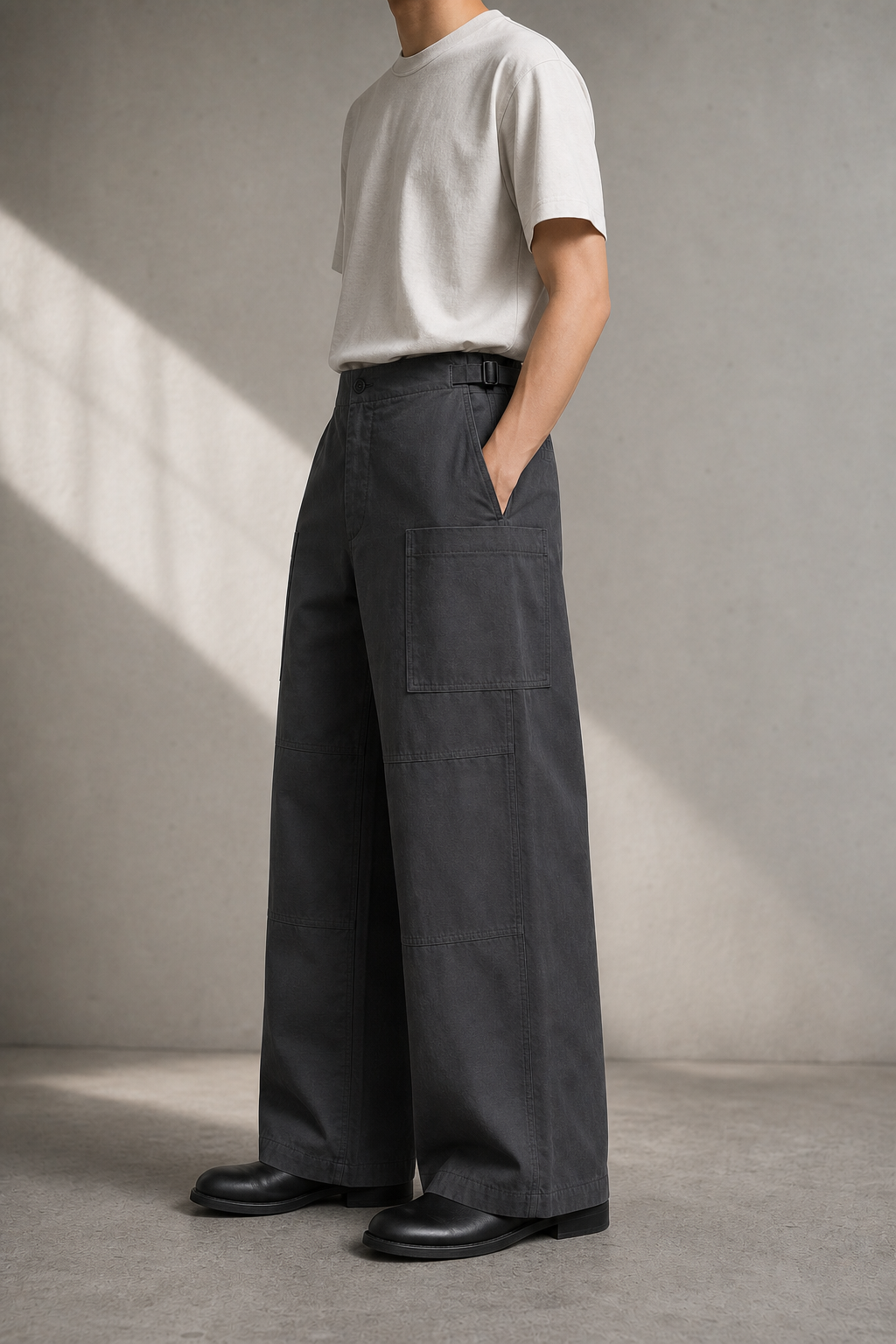 Graphite Grid Pocket Pants model side view