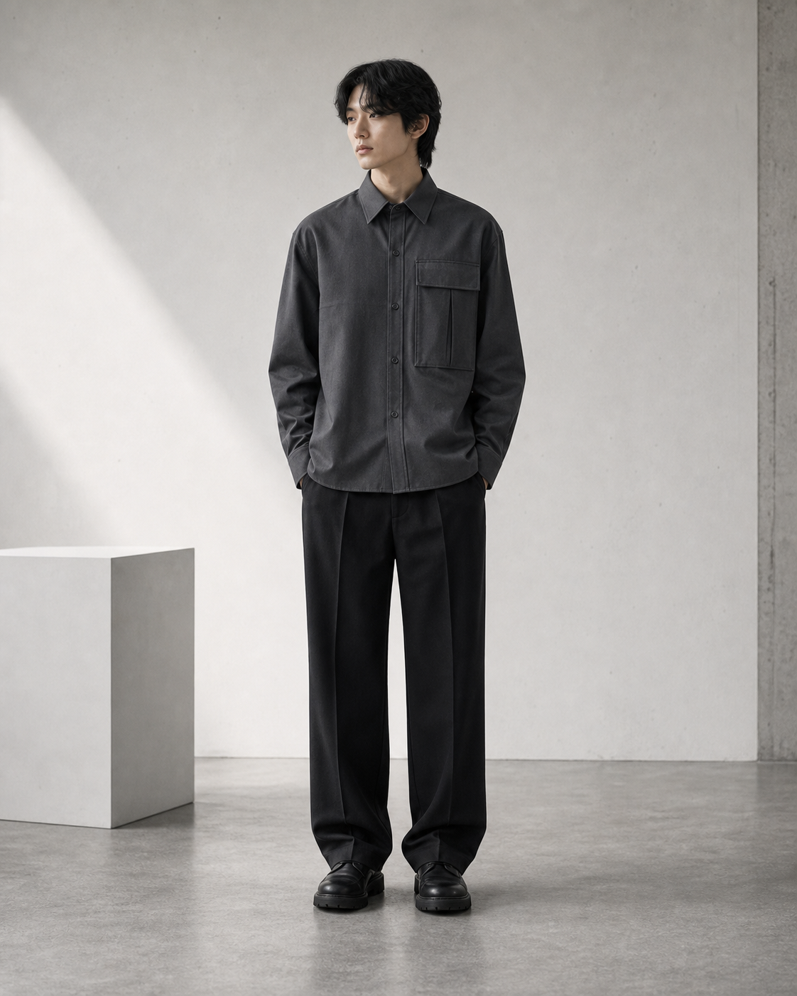Graphite Utility Shirt 모델 착용 정면 이미지