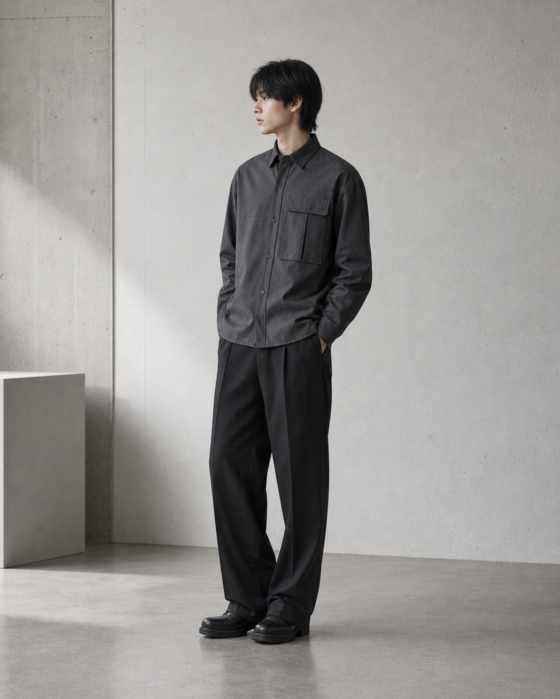 Graphite Utility Shirt model side view