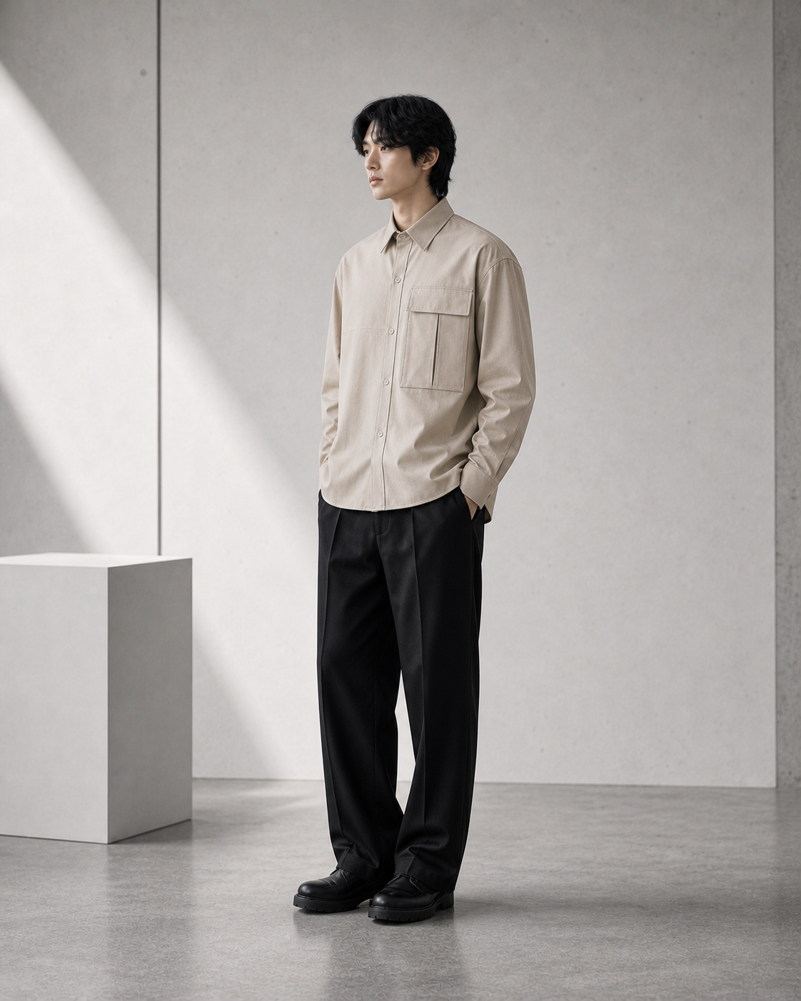 Sand Utility Shirt model side view